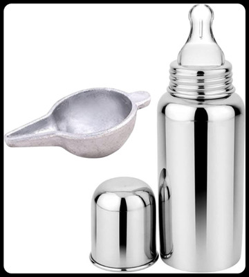Pappa Leak Proof Stainless Steel Baby Milk Bottle - 220 ml(Plain silver)