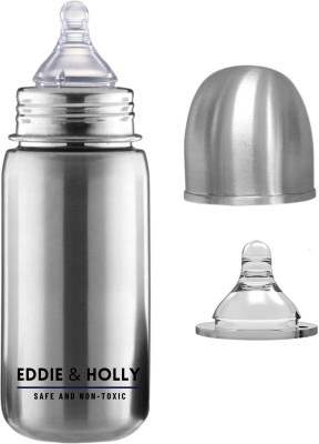 EDDIE & HOLLY Steel Feeding Milk Bottle| Wide Neck | Anti-Colic | BPA Free - 400 ml(Silver)