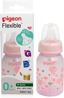 Pigeon Peristaltic clear baby feeding bottle Round Base abstract - 120 ml(Pink)