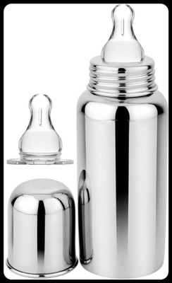 Pappa Leak Proof Stainless Steel Baby Milk Bottle - 220 ml(Plain silver)