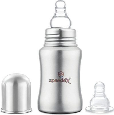 SPEEDEX Grade 304 Stainless Steel Baby Feeding Bottle Steel Feeding Bottle for Milk and Baby Drinks Zero Percent Plastic No Leakage with Internal ML Marking (150 ml) - 150 ml(Silver)