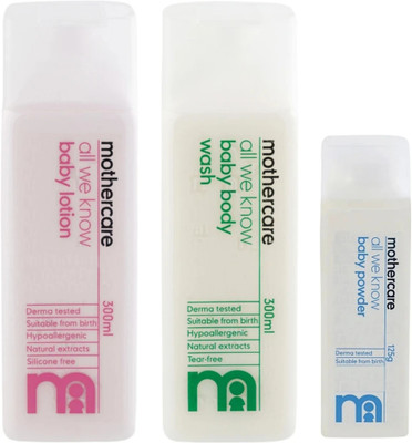 Mothercare ALL WE KNOW BABY LOTION 300 ML , BABY BODY WASH 300 ML & BABY POWDER 125G(Multicolor)