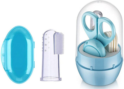 Prettify My newborn Baby Silicone Finger Brush And Gromming Kit Pack Of 2(Multicolor)