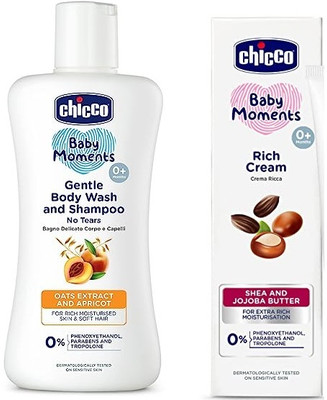 Chicco Baby Gentle Wash & Shampoo 200 ml & Rich cream 100 g (pack of 2)(White)