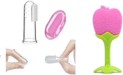 QinPin Combo Soft Silicone Finger Brush &fruit teethers Soft gentle to chew on for baby(Multicolor)