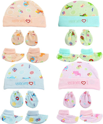 FabSquare Supersoft cotton Booty, Mitten and Cap combo for new born baby boy and baby girl(Multicolor)