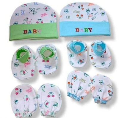 MEEOWMEE BABY CAPS, MITTENS AND BOOTIES COMBO SET(Green, Blue)