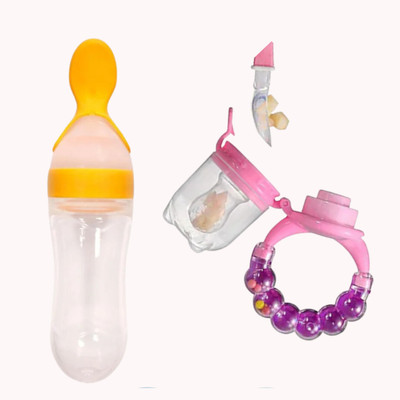 Babylib BPA FREE Deginer Fruit Nippler_+Spoon Feeder Bottlle(90ml)(Yellow, Multicolor)