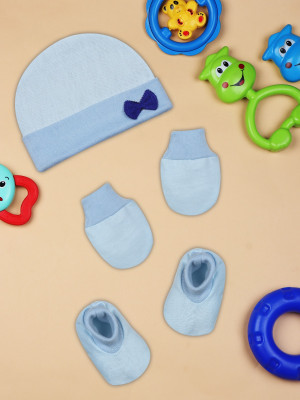 MEEOWMEE BABY CAPS Booties Mittens Set/Newborn cap set/newborn bootie set(Blue)