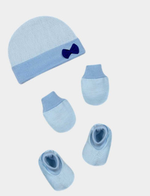 MEEOWMEE super soft Newborn Baby Mitten Sets Cap and Booties/Newborn Cap Set(Blue)