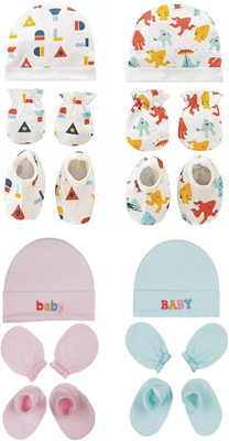 MEEOWMEE Newborn Baby super soft Mitten Sets with Cap and Booties/Newborn Cap Set(Multicolor)