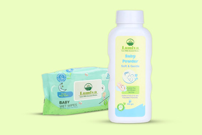 Lumiva Baby Powder 100gm 1pc & Baby Wet Wipes 20Sheet 1pc(White)