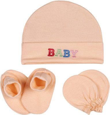 MEEOWMEE Combo Supersoft Booties, Mitten And Cap Set new born baby boy and baby girl(Peach)