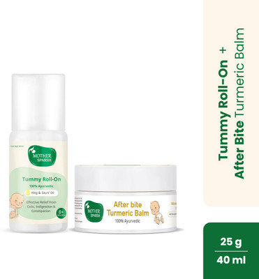 Mother Sparsh Tummy Roll On for Baby Colic Relief 40ml+After Bite Turmeric Balm for Rashes25gm(White)