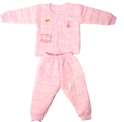 TINNY TOTS New Born Baby Quilted Premium Winter Top and Bottom Pajami Keeps Baby Warm Set(Pink)