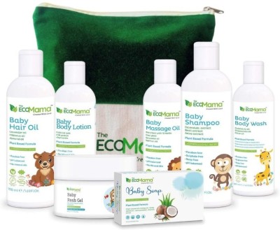 The Eco Mama 7in1Baby Care Kit Medium(Shampoo,Massage&hair Oil,Lotion,BodyWash,RashCream,Soap(Green)
