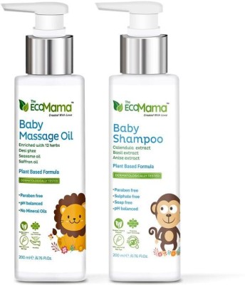 The Eco Mama Baby Massage Oil with 12 oils & No Tears Baby Shampoo Combo(200ml+200ml)(Multicolor)