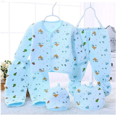 Baby Shopiieee Presents New Born Baby Summers /Winter Wear Keep warm Baby Clothes 5Pcs (Multicolor) CHH-17(Blue)