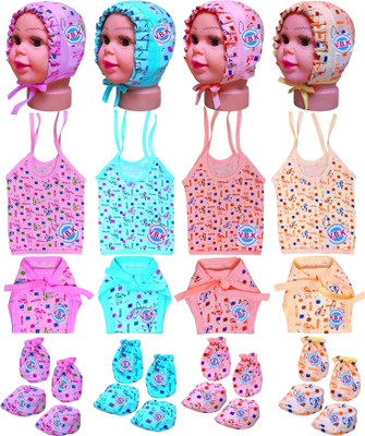 V.B.K New Born Cloth With Jabla,Nappy,Mitten and Booties and Caps,0-6 Month,Hosiery(Multicolor)