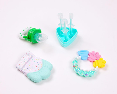CHILD CHIC Baby Silicone Toothbrush 3 in 1,FruitFeeder, Mittenteether, RattleTeether combo(Green)