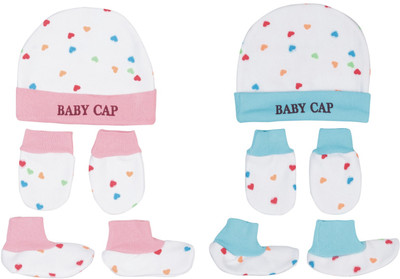 MEEOWMEE BABY CAPS Booties Mittens Set/Newborn cap set/newborn bootie set(Pink, Blue)