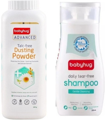 babyhug Milk Protein Baby Shampoo 200ml & Talc Free Dusting Powder 200g - Set of 2(Multicolor)