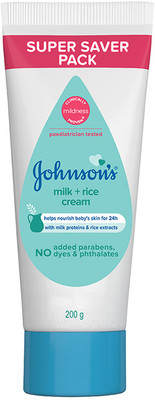 JOHNSON'S BABY Milk + Rice Cream, with Milk extracts and Vitamin E to replenish moisture, pH Balanced, 200gm(White)