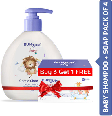 BUMTUM Gentle Baby Shampoo + Soap (4 x 50g)No Tear,Paraben Free & Derma Tested Combo(Multicolor)