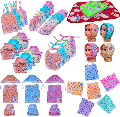 V.B.K Baby Clothes Set With Jabla, Mitten Booties, Nappy and Cap, 0 to 6 Months(Multicolor)