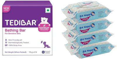 Tedibar Baby Bathing Bar each (75gx2)and Baby Wipes 80 Pieces x 4(NA)