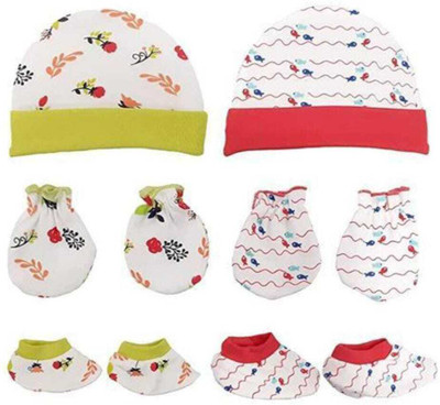 MEEOWMEE Baby Cap, Mitten & Booties Set(Green, Red)