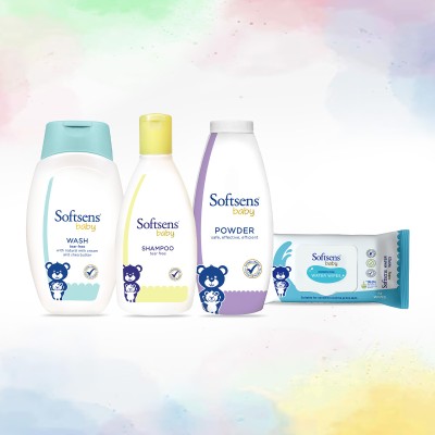 Softsens Baby Tear-Free Head to Toe Care Kit(Baby Wash, Shampoo, Powder & Water Wipes)
