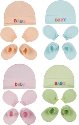 MEEOWMEE Newborn Baby Mitten Sets with Cap and Booties Set/Newborn Gloves Set(Multicolor)