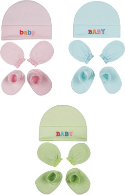 MEEOWMEE Newborn Baby Mitten Sets with Cap and Booties Set/Newborn Gloves Set(Multicolor)