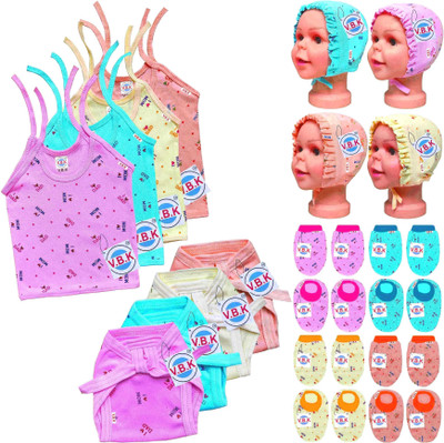 V.B.K New Born Cloth With Jabla,Nappy,Mitten and Booties and Caps,0-6 Month,Hosiery(Multicolor)