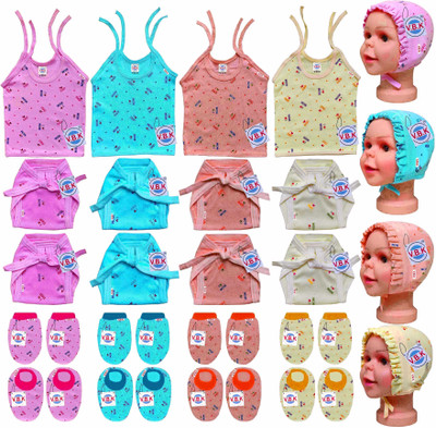 V.B.K New Born Cloth With Jabla,Nappy,Mitten Booties and Caps,0-6 Month,Hosiery(Multicolor)