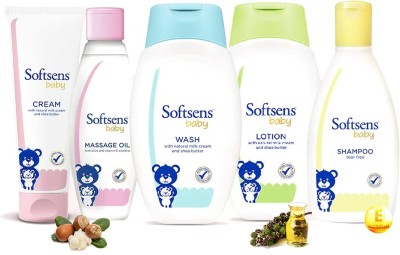 Softsens Daily Skincare Kit | Baby Cream, Massage Oil, Baby Wash & Shampoo, Lotion(White)