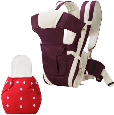 DECRONICS Reusable Cloth Diaper With White Insert Pad & 4-in-1 Positions Baby carrier Bag(Wine, Red)