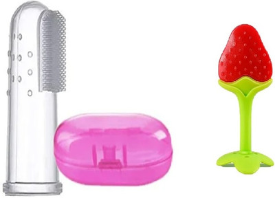QinPin Combo-baby Soft Silicone teether & Finger Brush gentle to chew on for baby(Multicolor)