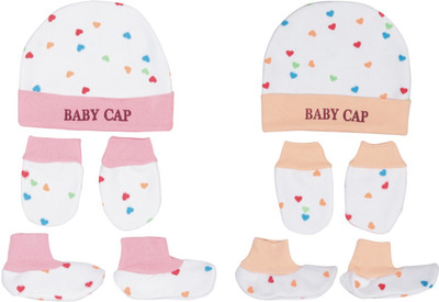 MEEOWMEE BABY CAPS Booties Mittens Set/Newborn cap set/newborn bootie set(Peach, Pink)