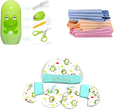 FEBRINA Baby Grooming Combo Set (6 Nappies 1 grooming kit and 1 mitten set)(Multicolor)