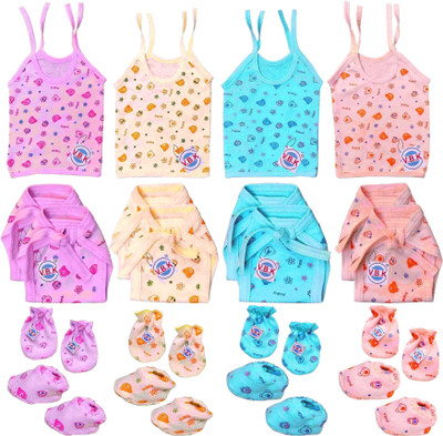 V.B.K Baby Clothes With Jabla, and Nappy (Langot) and Mitten Booties,0-6 Month,Hosiery(Multicolor)
