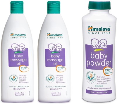 HIMALAYA Baby Massage Oil 2x200ml & Khus Khus Baby Powder 200gm - Set of 3 Items(Multicolor)