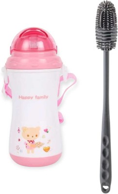 CHILD CHIC Eco-friendly Baby Water Bottle 350ml With Straw & Bottle Cleaning Brush(Pink, Grey)