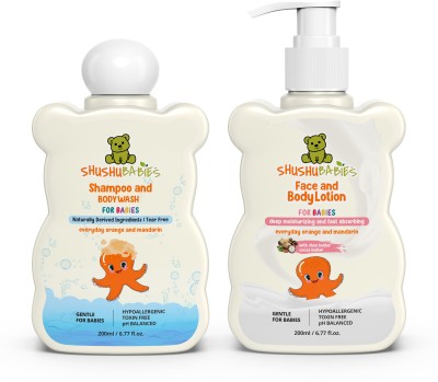 ShuShu Babies Orange & Mandarin baby Shampoo & Body Wash + Baby Face & Body Lotion-2X200gm(Purple)