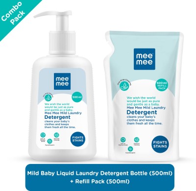 MeeMee Mild Baby Liquid Laundry Detergent Bottle (500ml) with Refill Pack (500ml)(White)