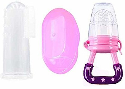 CHILD CHIC Baby Silicone Finger Brush with Case & Baby Fruit Nibbler Combo(Multicolor)