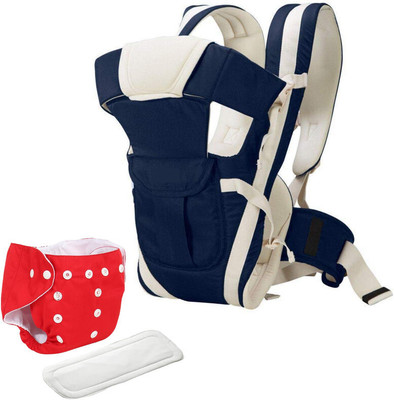 DECRONICS Reusable Cloth Diaper With White Insert Pad & 4-in-1 Positions Baby carrier Bag(Blue, Red)
