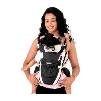 LuvLap Elegant Baby Carrier with 4 carry positions, for 4 to 24 months baby, Baby Carrier(Black, Back Carry)