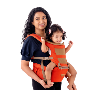 LuvLap Royal Baby Hip Seat Carrier with 4 Carry positions, for 4 to 24 months Baby Carrier(Orange, Hip Carry)